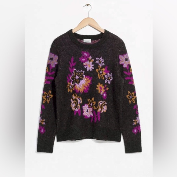 & Other Stories Sweaters - EUC & OTHER STORIES Floral Jacquard Sweater Metallic Thread Detail M Plum Purple